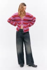 Pink & Red Stripe - Fluffy knit cardigan - 1