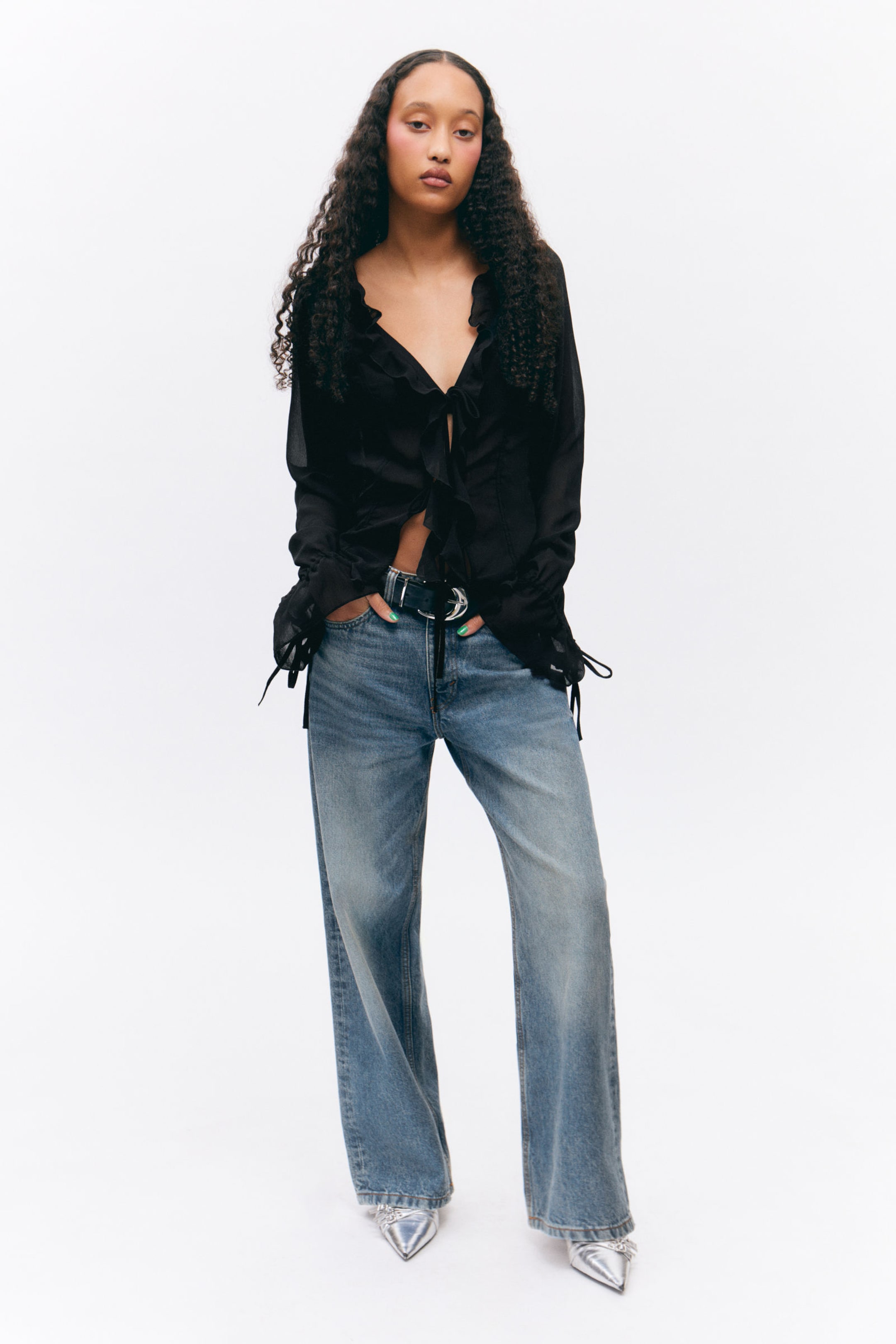 #272628 - Skir chiffongblus med knyt - 2