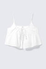 White - Cotton Poplin Tie-Front Pyjama Top - 3