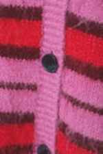Pink & Red Stripe - Fluffy knit cardigan - 5