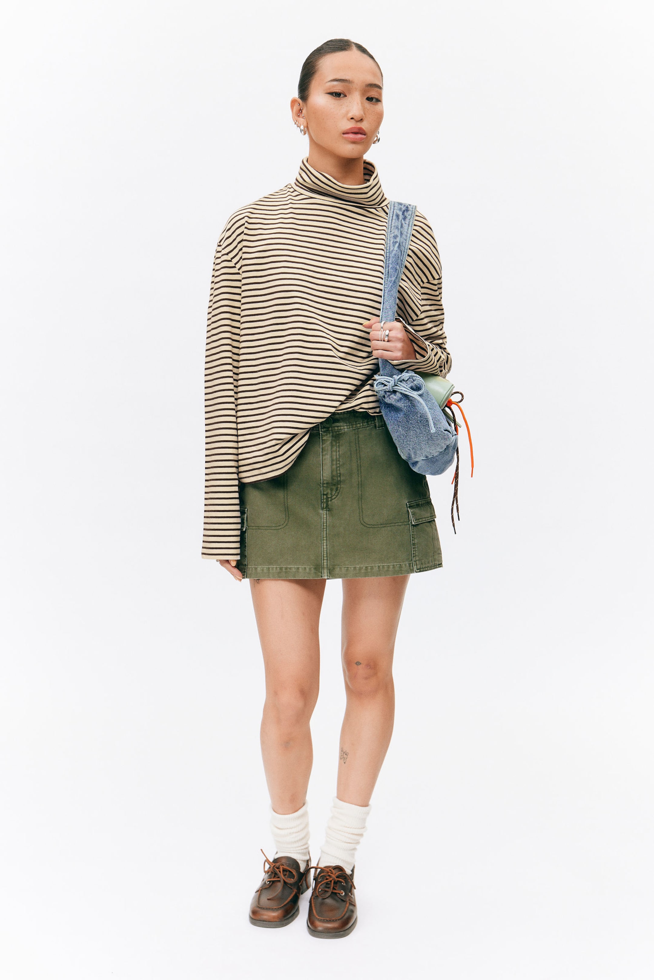 #443B33 - Boxy Long-Sleeved Mock Turtleneck Top - 1
