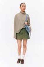 Beige & Dark Brown Stripes - Boxy Long-Sleeved Mock Turtleneck Top - 0