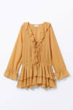 Mustard Yellow - Frilled V-neck Mini Dress - 4