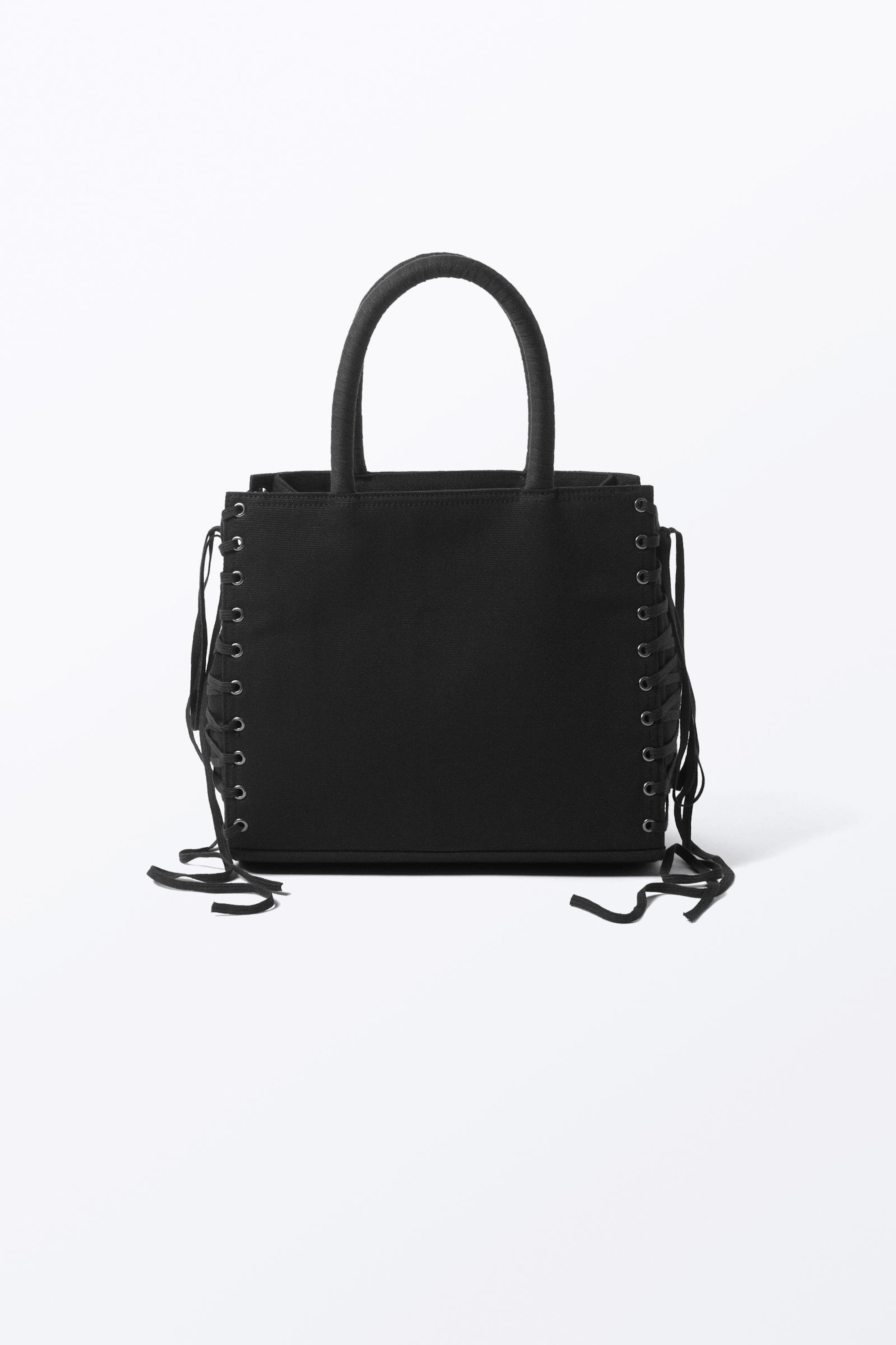 Black - Lacing Cotton Handbag - 2