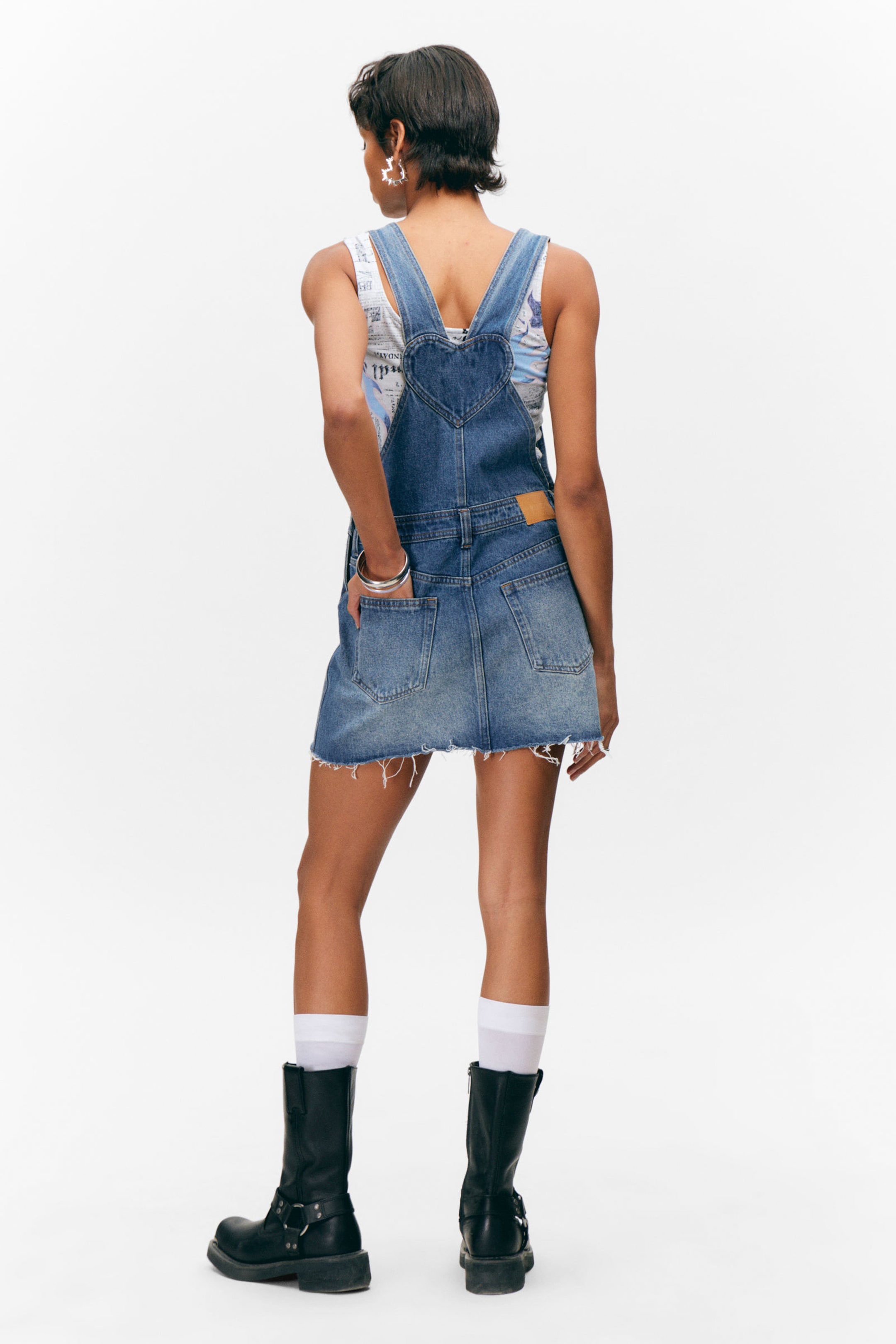Sunset Blue - Medium Blue - Denim Dungaree Mini Dress - 3