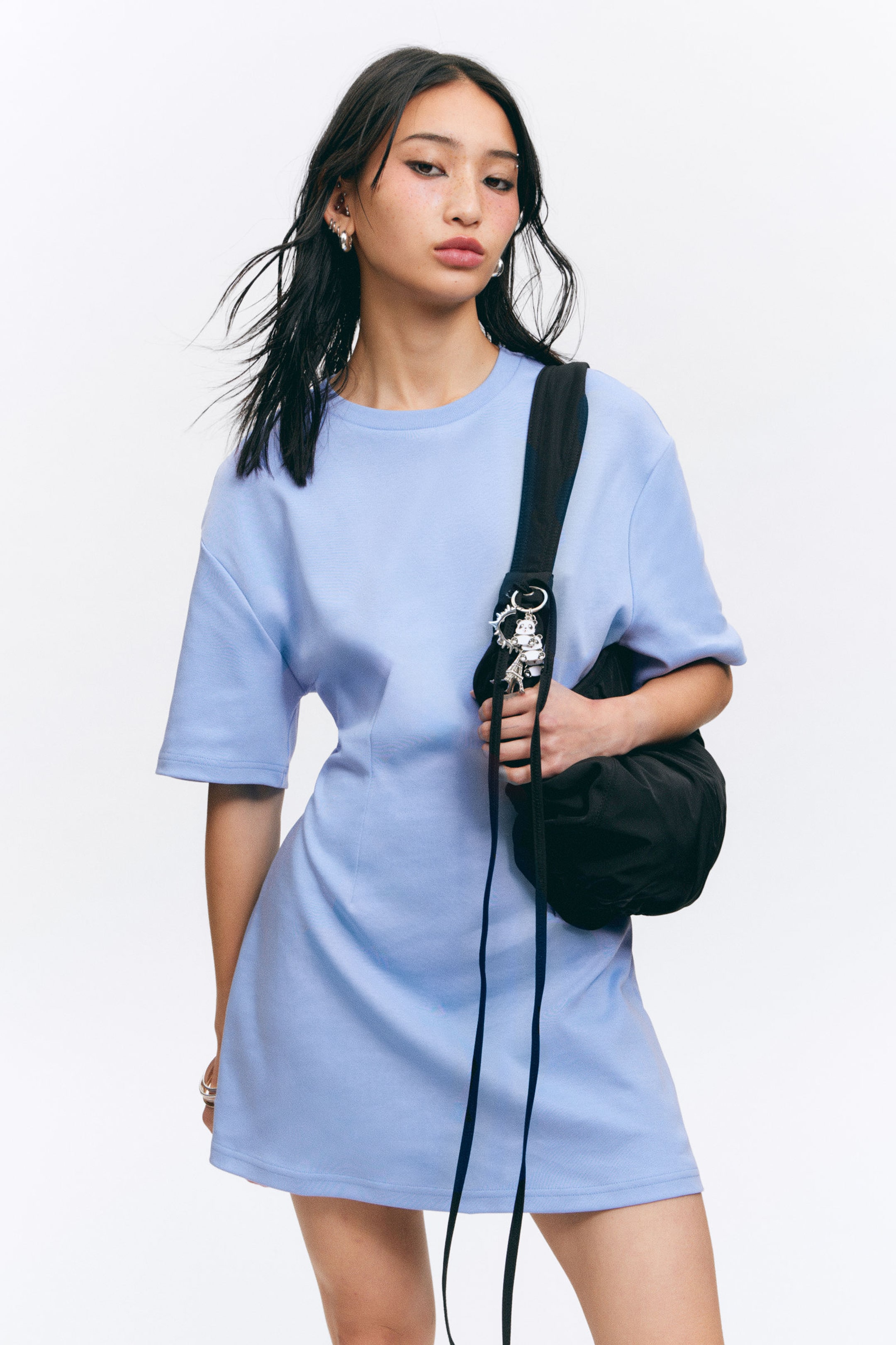 Blue - Structured Mini T-shirt Dress - 2