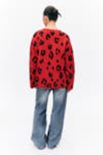 Red - Leopard - Fluffy knit cardigan - 3