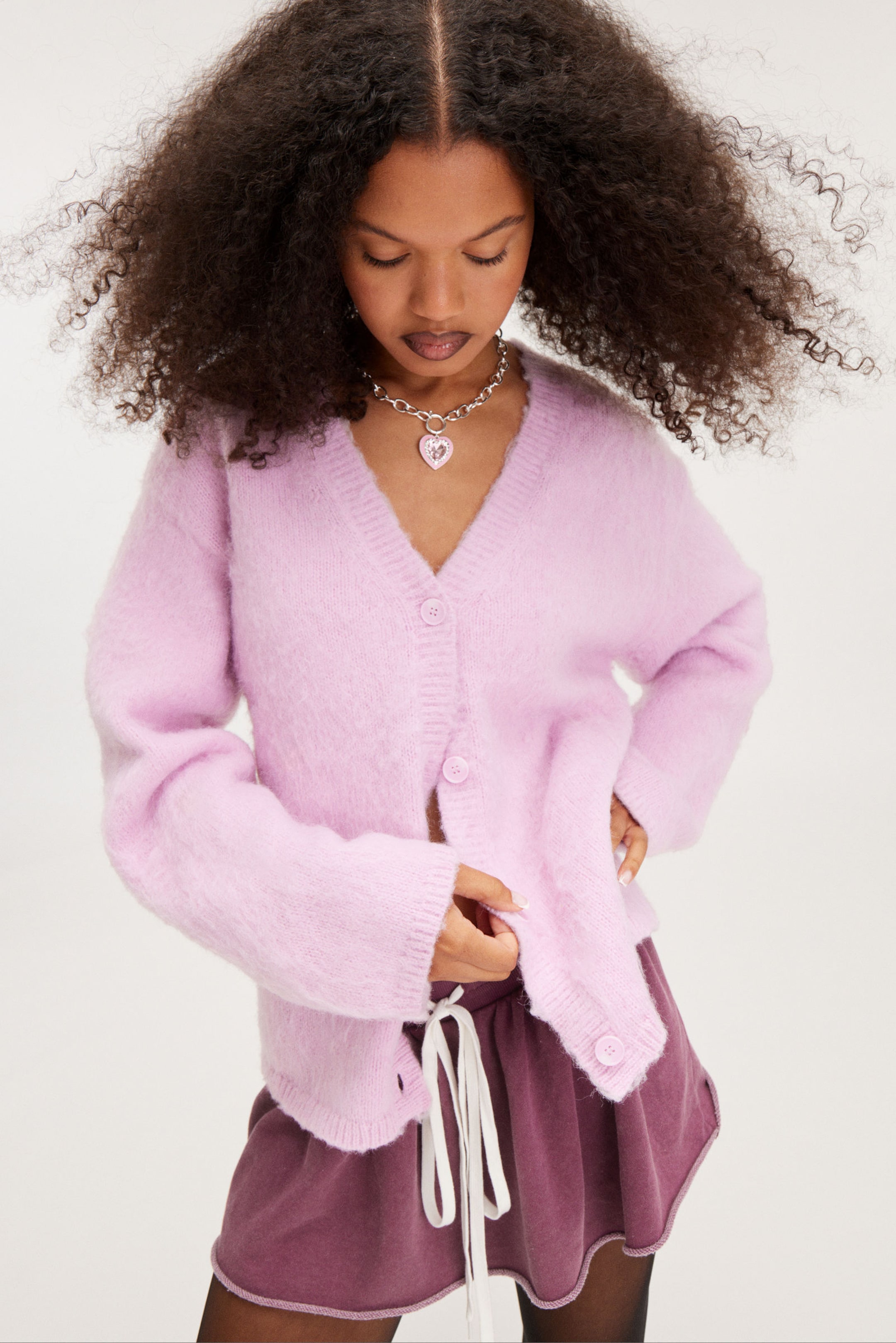 Light Pink - Fluffy knit cardigan - 0