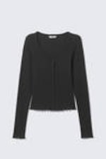 Black - Ribbed Long-Sleeved Pyjama Cardigan - 3
