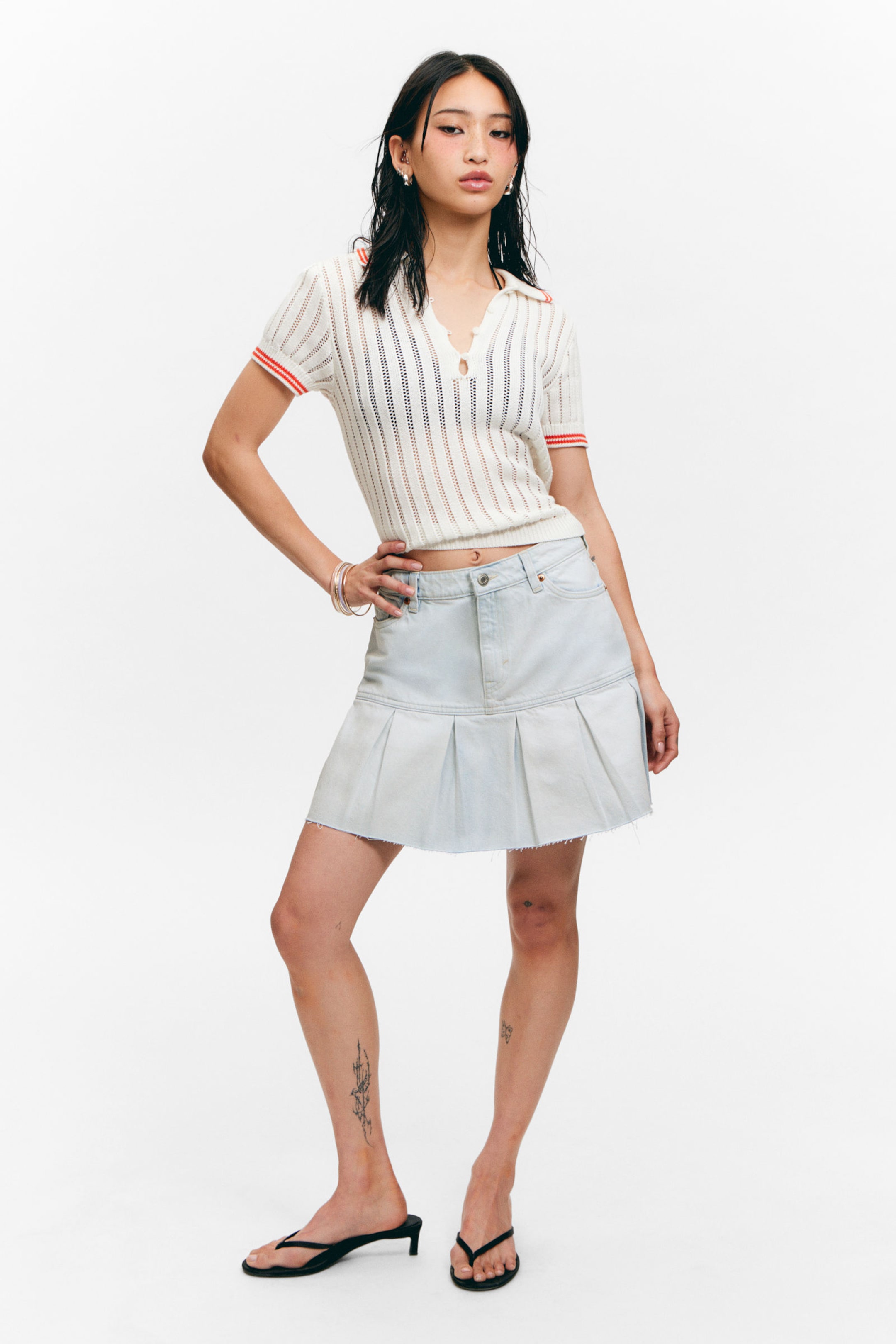 #8898AC - Pleated Mini Denim Skirt - 1