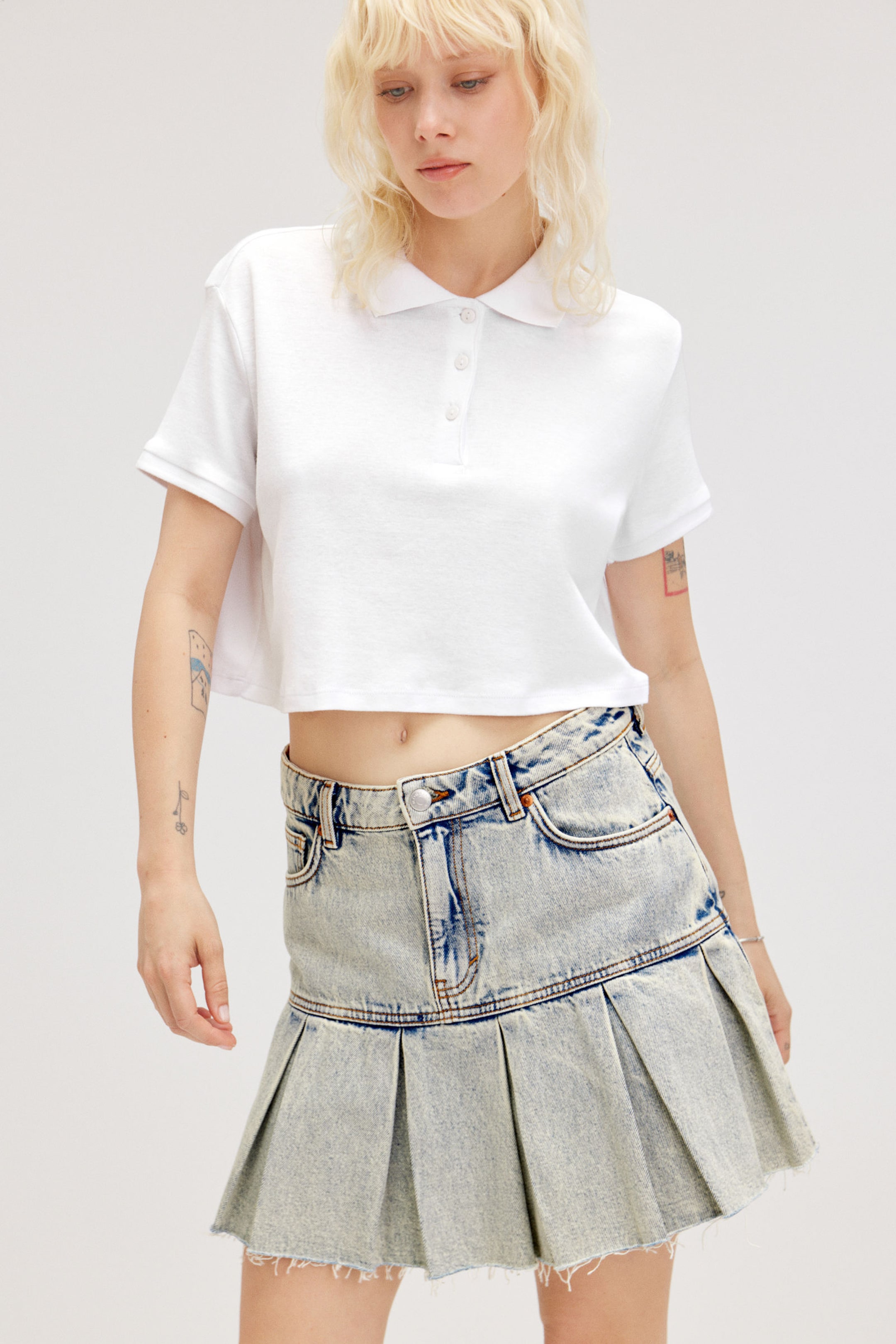 California Blue - Pleated Mini Denim Skirt - 0