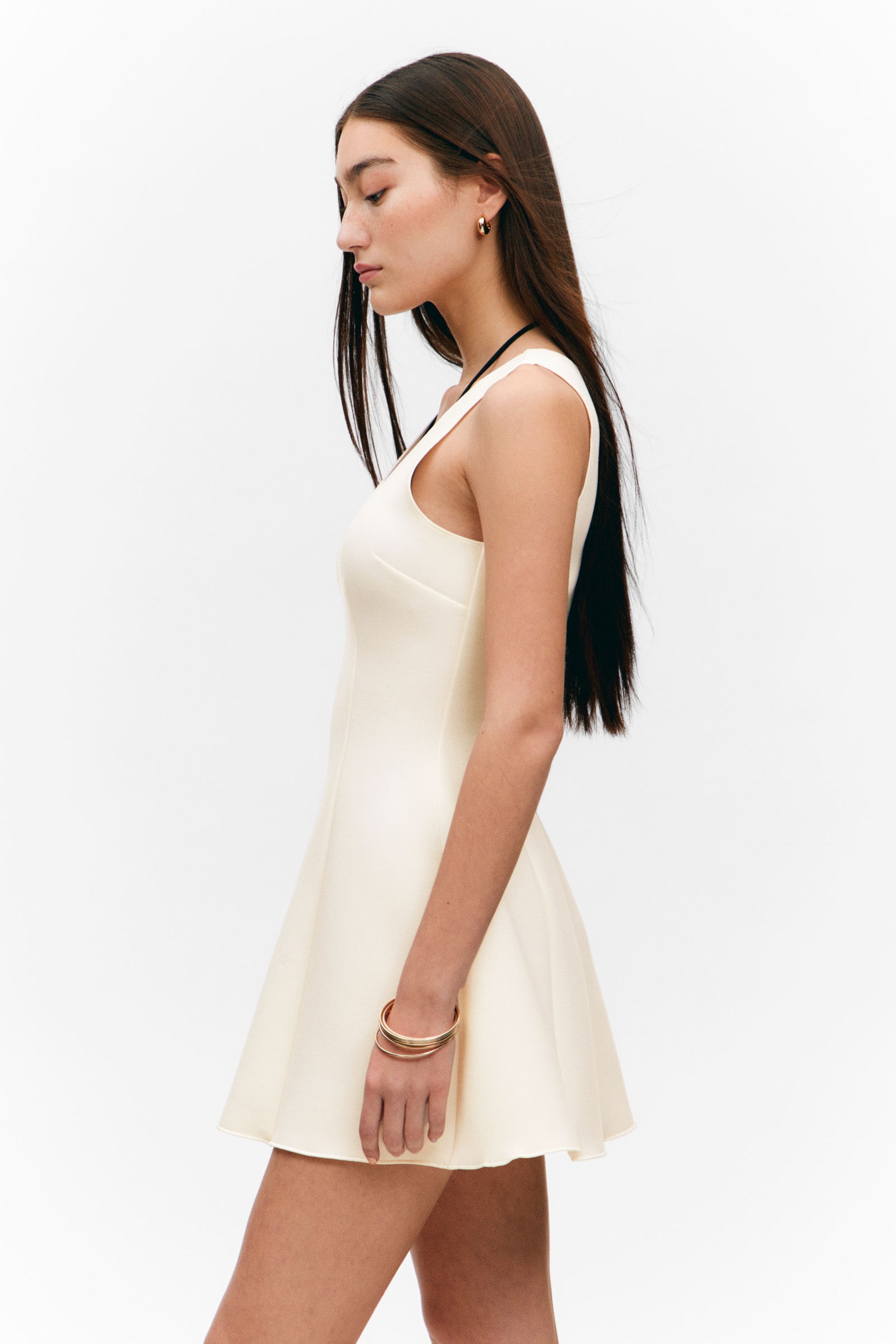 White - V-Neck Fit-and-Flare Tank Dress - 3