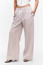 Striped Light Pink - Wide-Leg Cotton Twill Trousers - 1