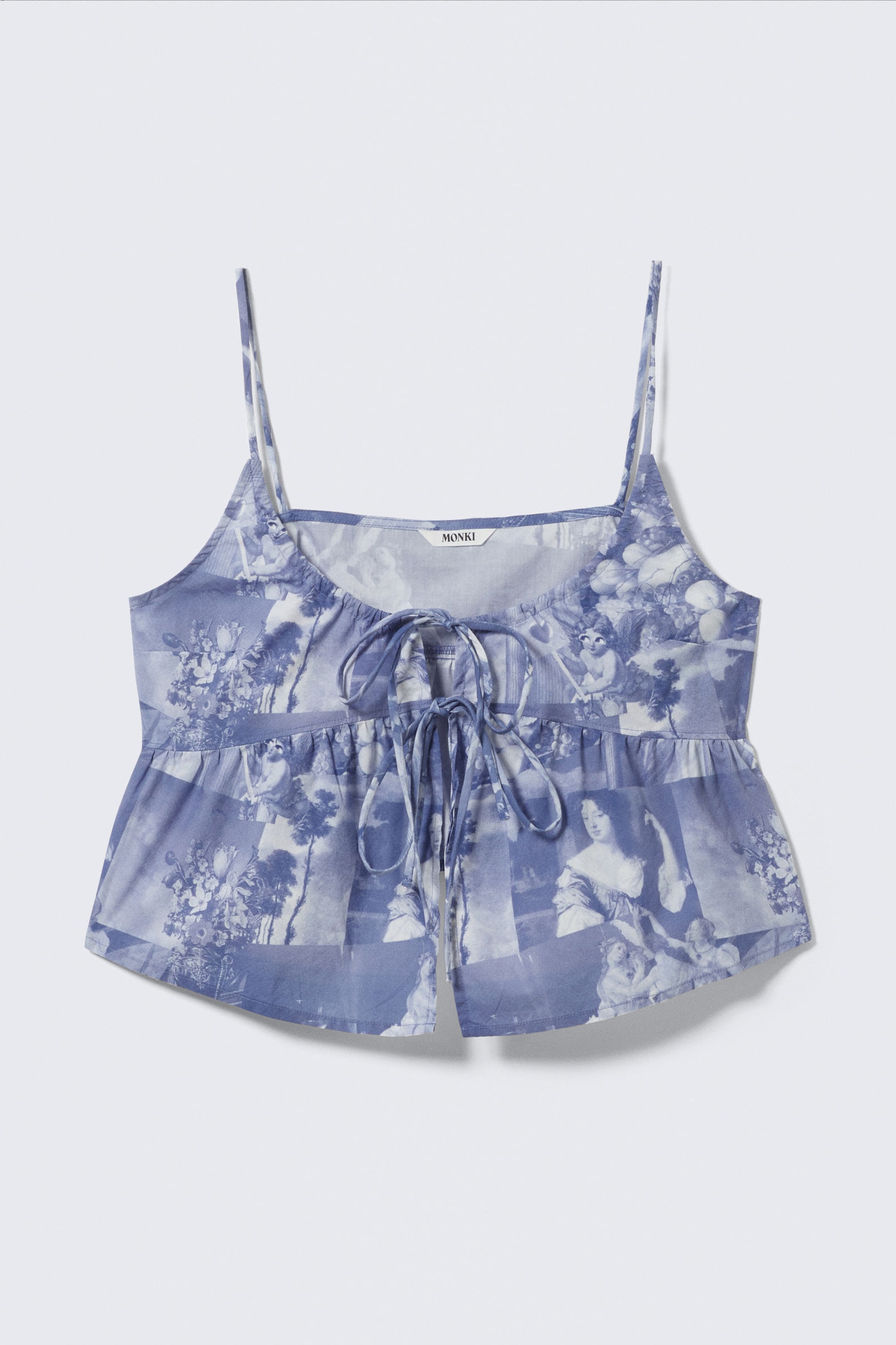Blue - Baroque Collage - Printed Cotton Poplin Tie-Front Pyjama Top - 3