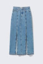 Fresh Blue - Medium Blue - Mid-Waist Split Denim Skirt - 4