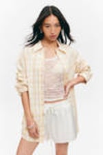 Checked Light Yellow - Long-Sleeved Oversized Poplin Shirt - 1