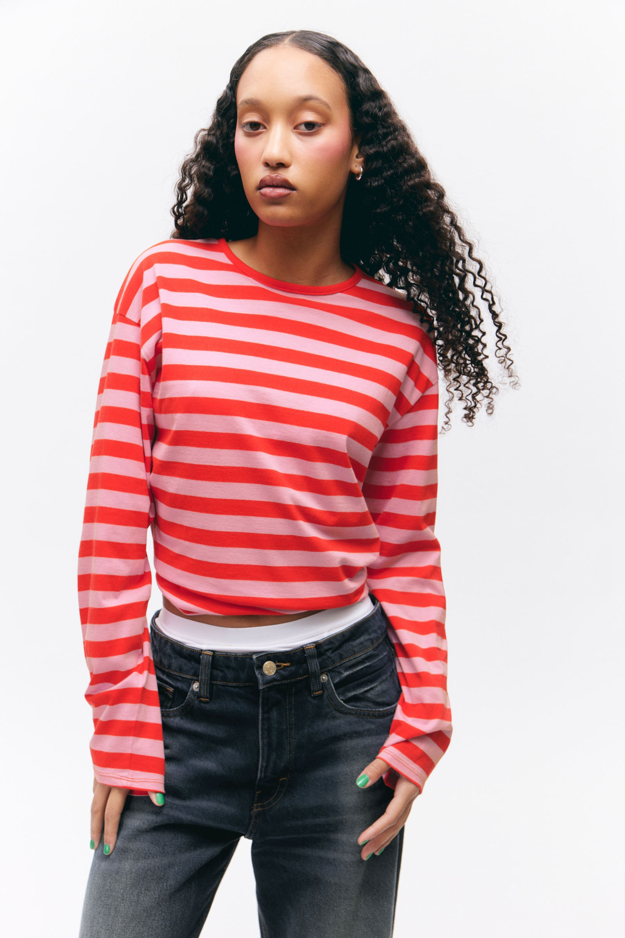 Red & Pink Stripes - Boxy Sleeve T-Shirt - 1