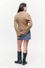 Brown Stripes - Flare-Sleeved Rib-Knitted Cardigan - 2