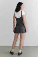 Dark Grey - Belted Pleated Mini Dress - 3