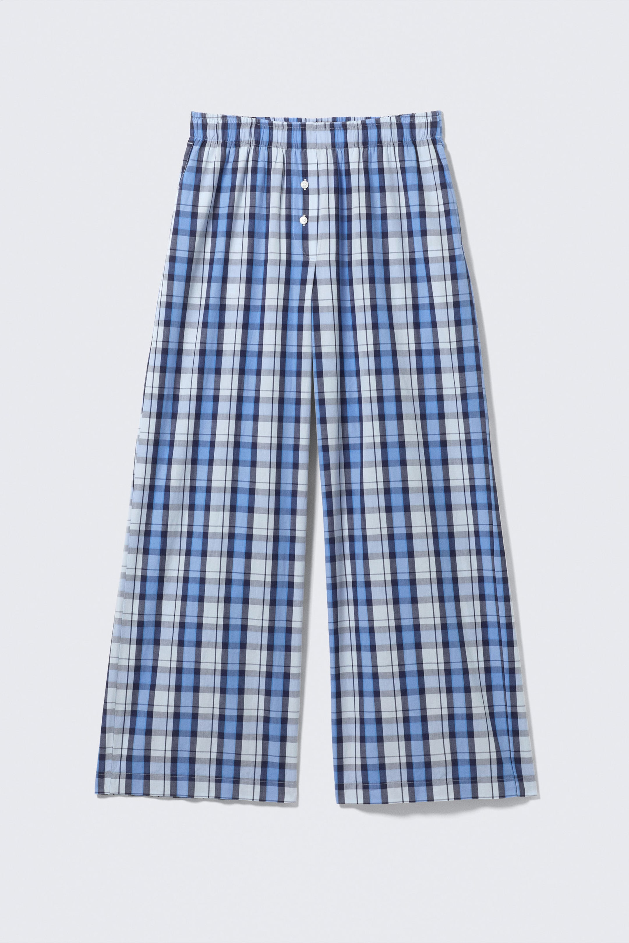 Blue Check - Wide-Leg Cotton Twill Trousers - 5