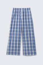 Blue Check - Wide-Leg Cotton Twill Trousers - 5