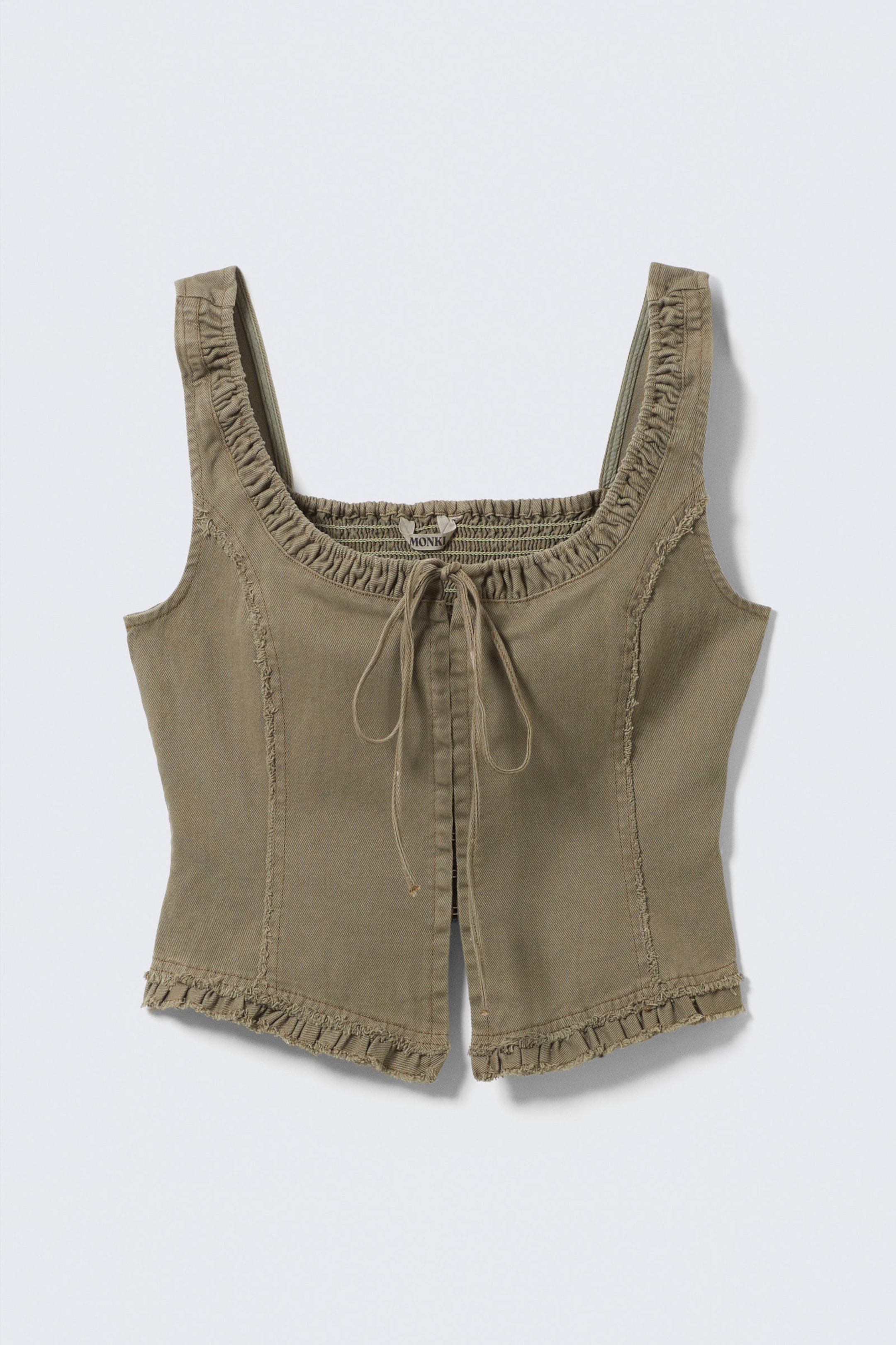 #8D8C81 - Frill-Trim Twill Corset Top - 1