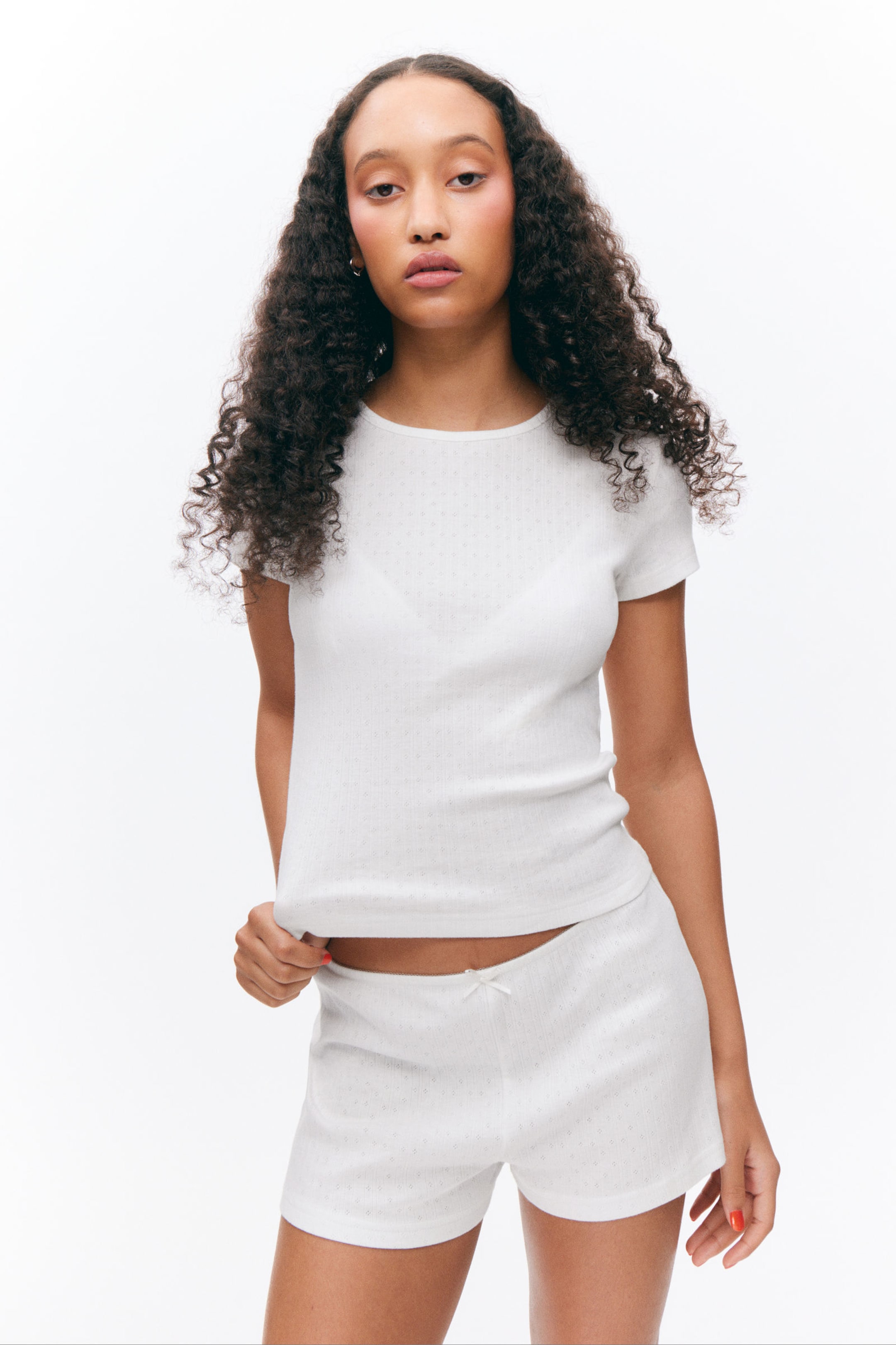 White - Soft Short-Sleeved Pointelle Top - 0