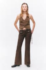 Dark Brown - Low Waisted Bootcut Twill Trousers - 0