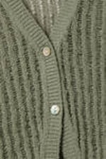 Khaki Green - Open-Knit V-neck Cardigan - 4
