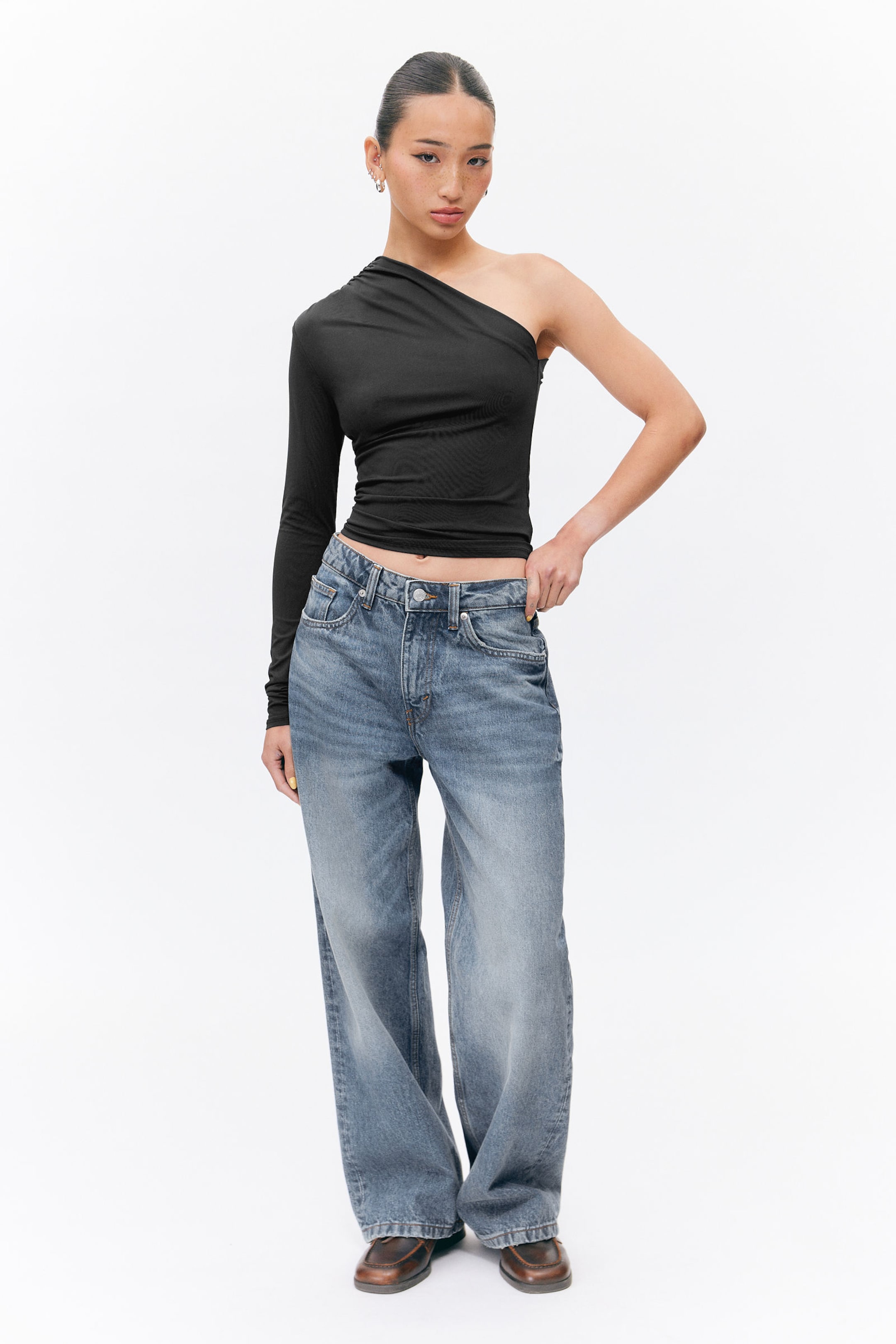 #33363A - Draped One-Shoulder Nylon Top - 1