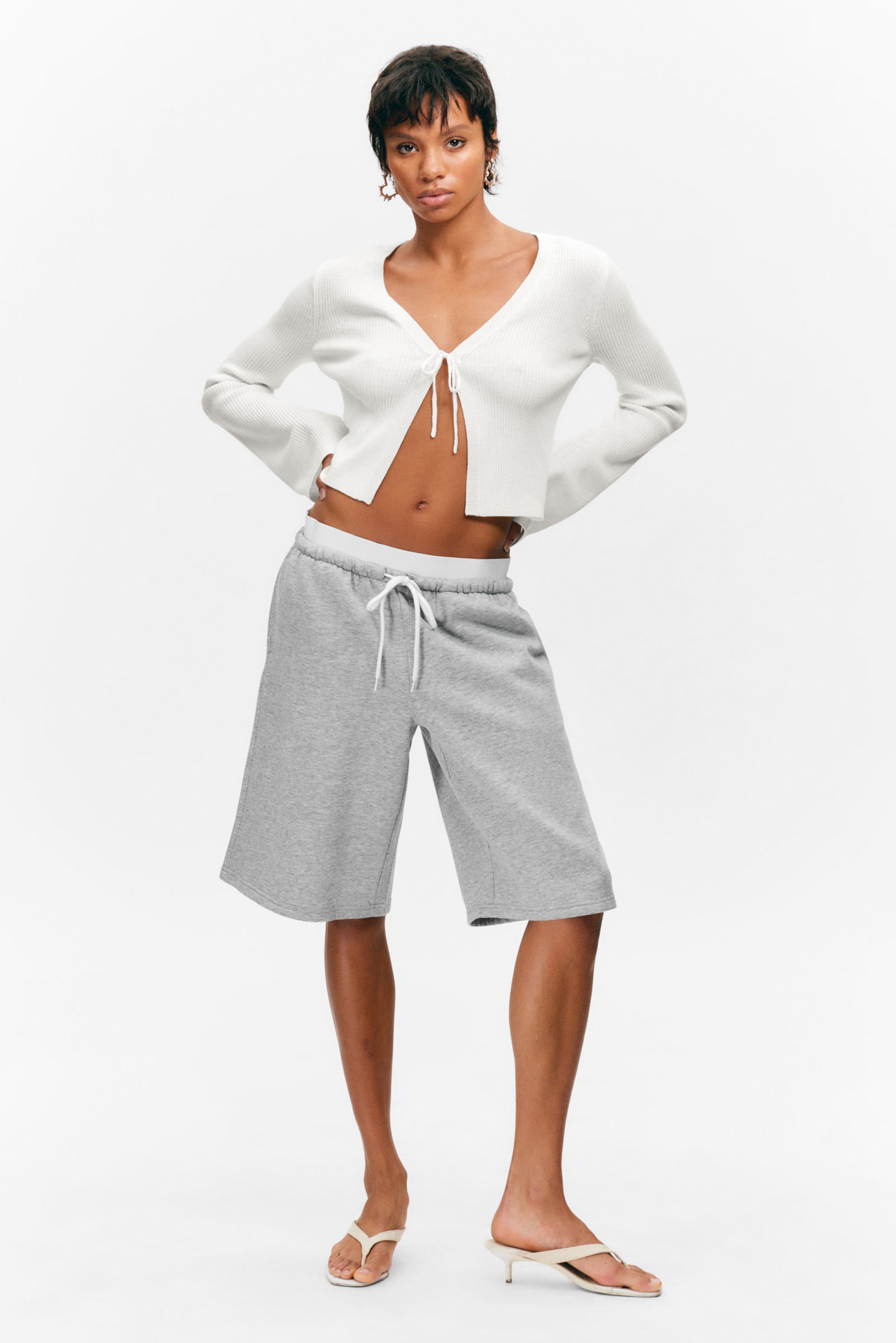 #AFAFAF - Relaxed fit terry bermudashort met lage taille - 1