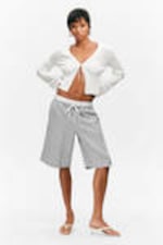 Grey Melange - Relaxed Low Rise Terry Bermuda Shorts - 0