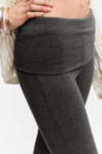 Dark Grey - Low Waist Flared Ribbed Trousers - 2