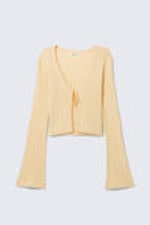 Light Yellow - Ribbed Tie-Front Cardigan - 3