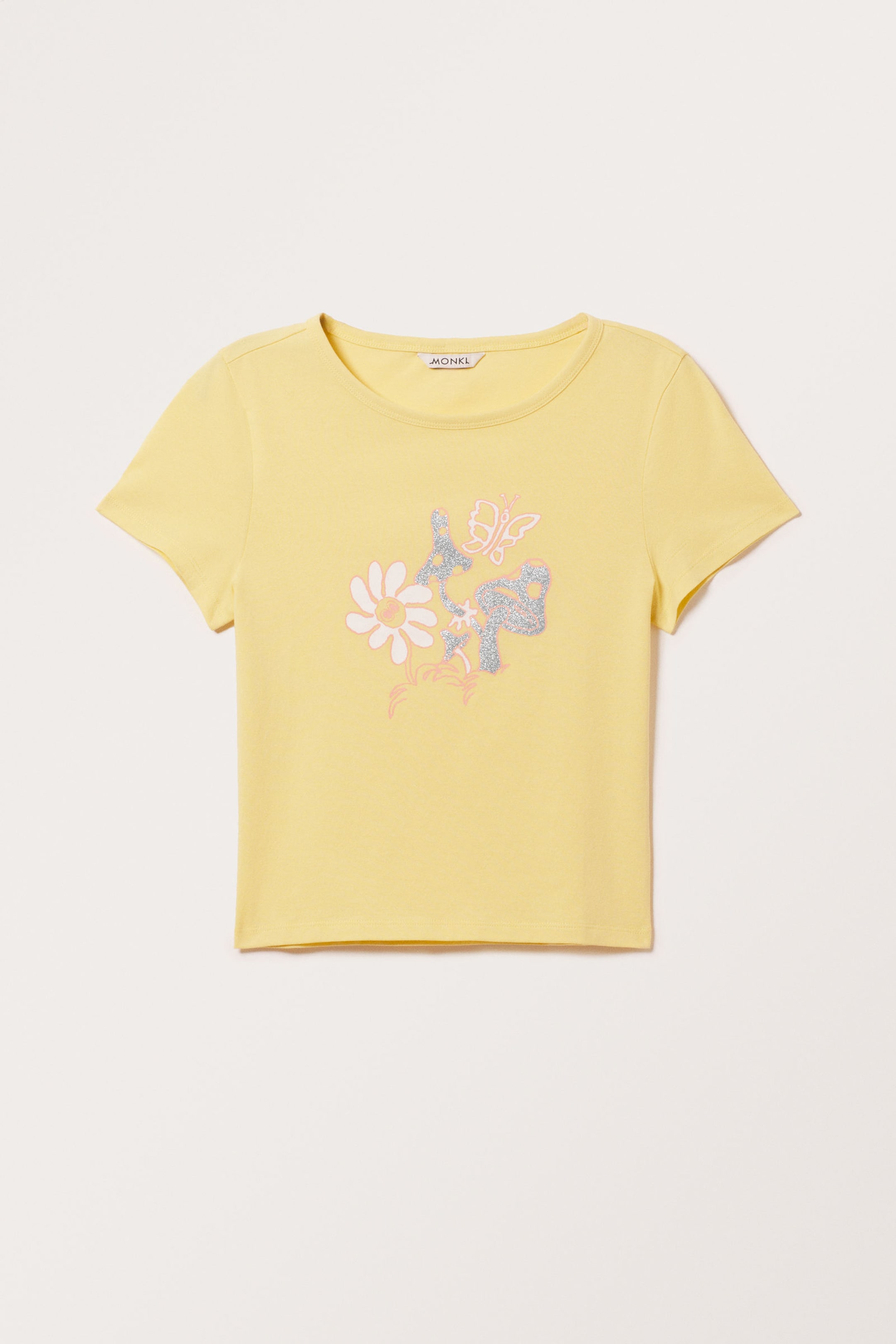 Yellow - silver mushrooms - Cropped t-shirt - 3