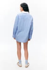 Striped Light Blue - Long-Sleeved Oversized Poplin Shirt - 2