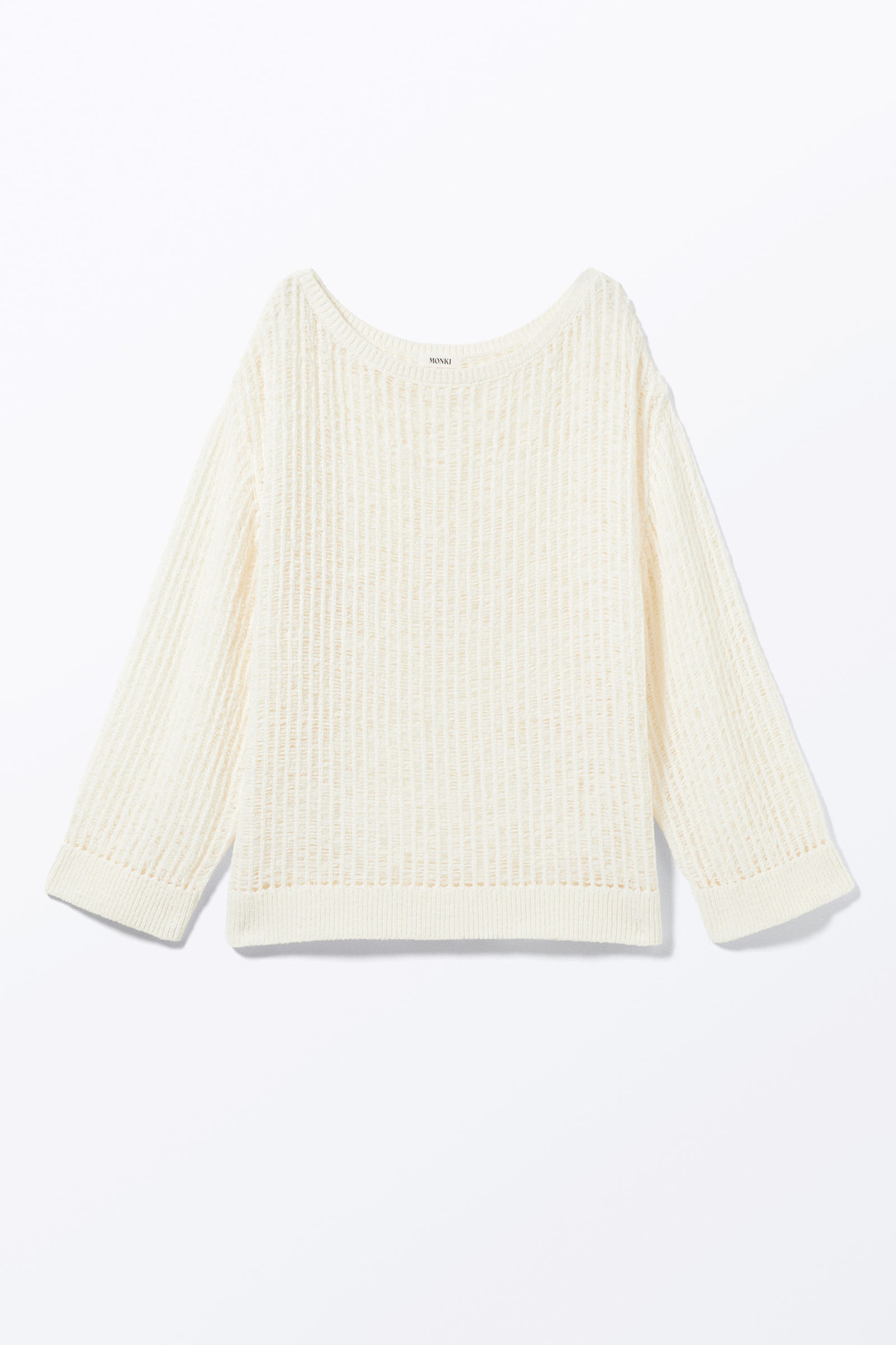White - Loose Open-Knit Side Slit Sweater - 3