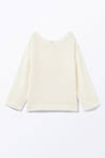 White - Loose Open-Knit Side Slit Sweater - 3