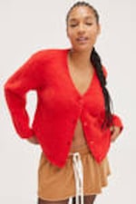 Red - Fluffy knit cardigan - 0