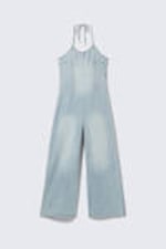 Space Blue - Light Blue - Halter Neck Denim Jumpsuit - 4