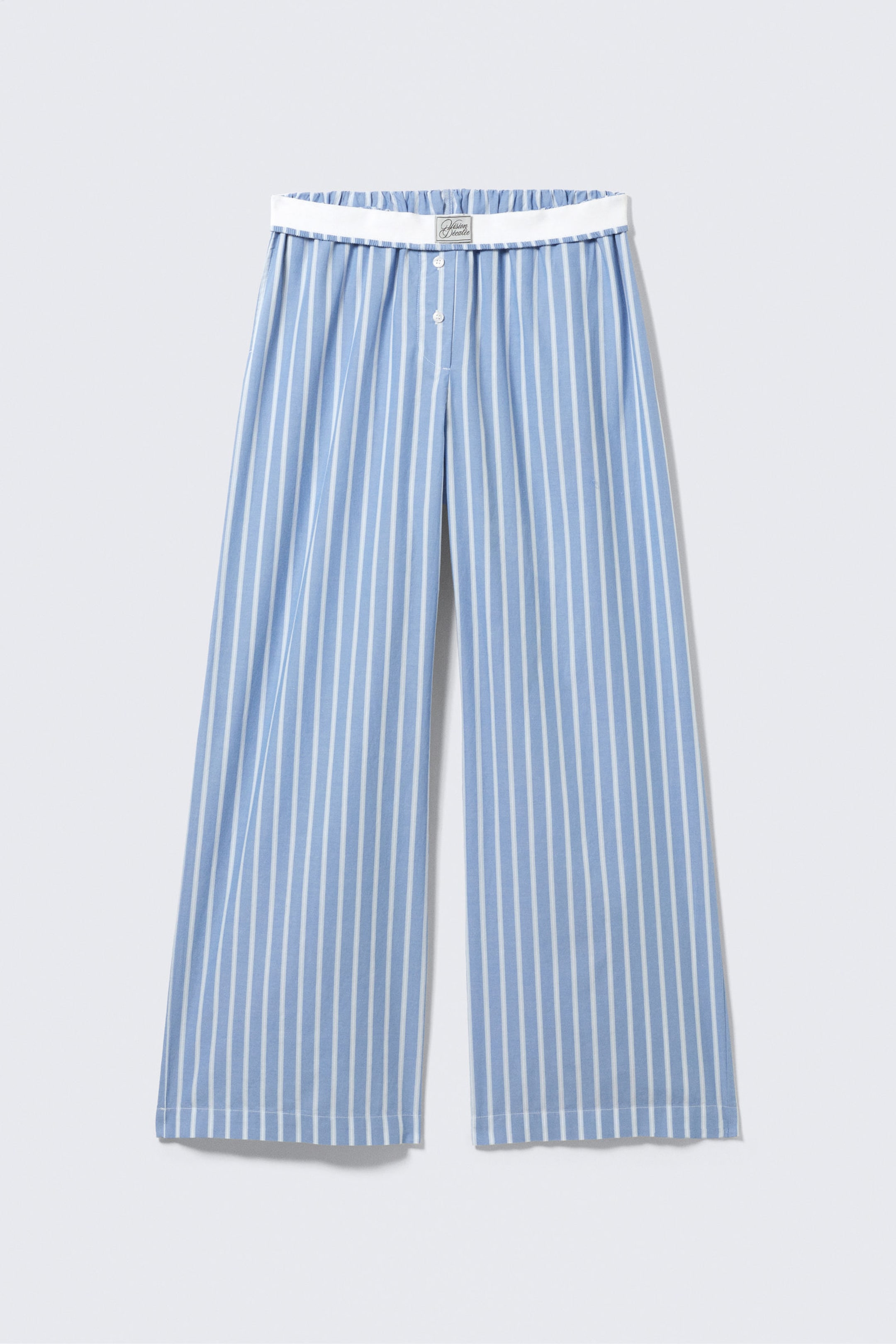 Striped Blue - Wide-Leg Cotton Twill Trousers - 5