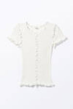 White - Frill-Edge Ribbed Knitted Top - 2