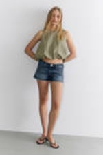Khaki Green - Balloon Hem Sleeveless Poplin Top - 1