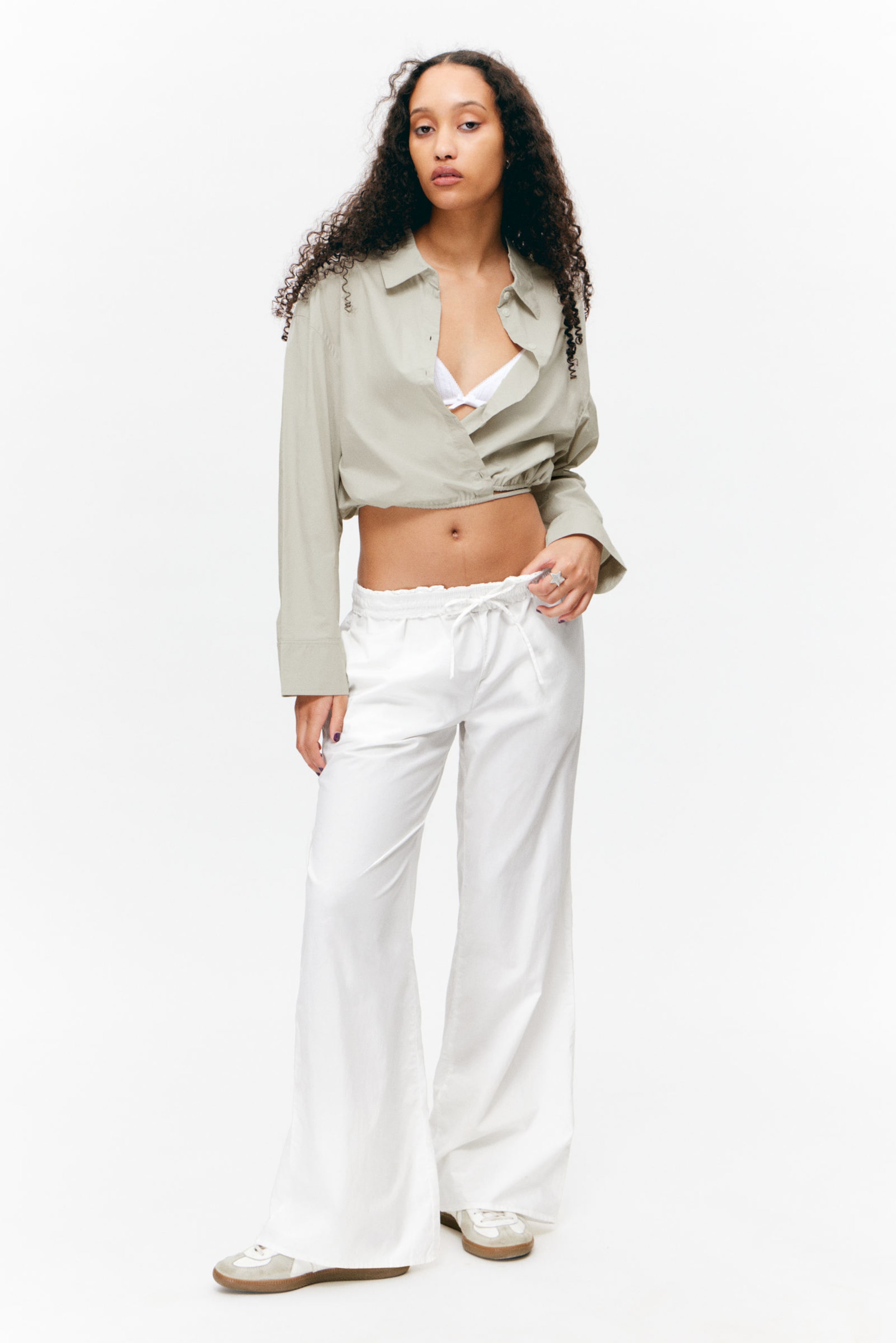 #F0EFEC - Wide Leg Cotton Poplin Pyjama Trousers - 1
