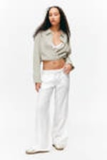 White - Wide Leg Cotton Poplin Pyjama Trousers - 0