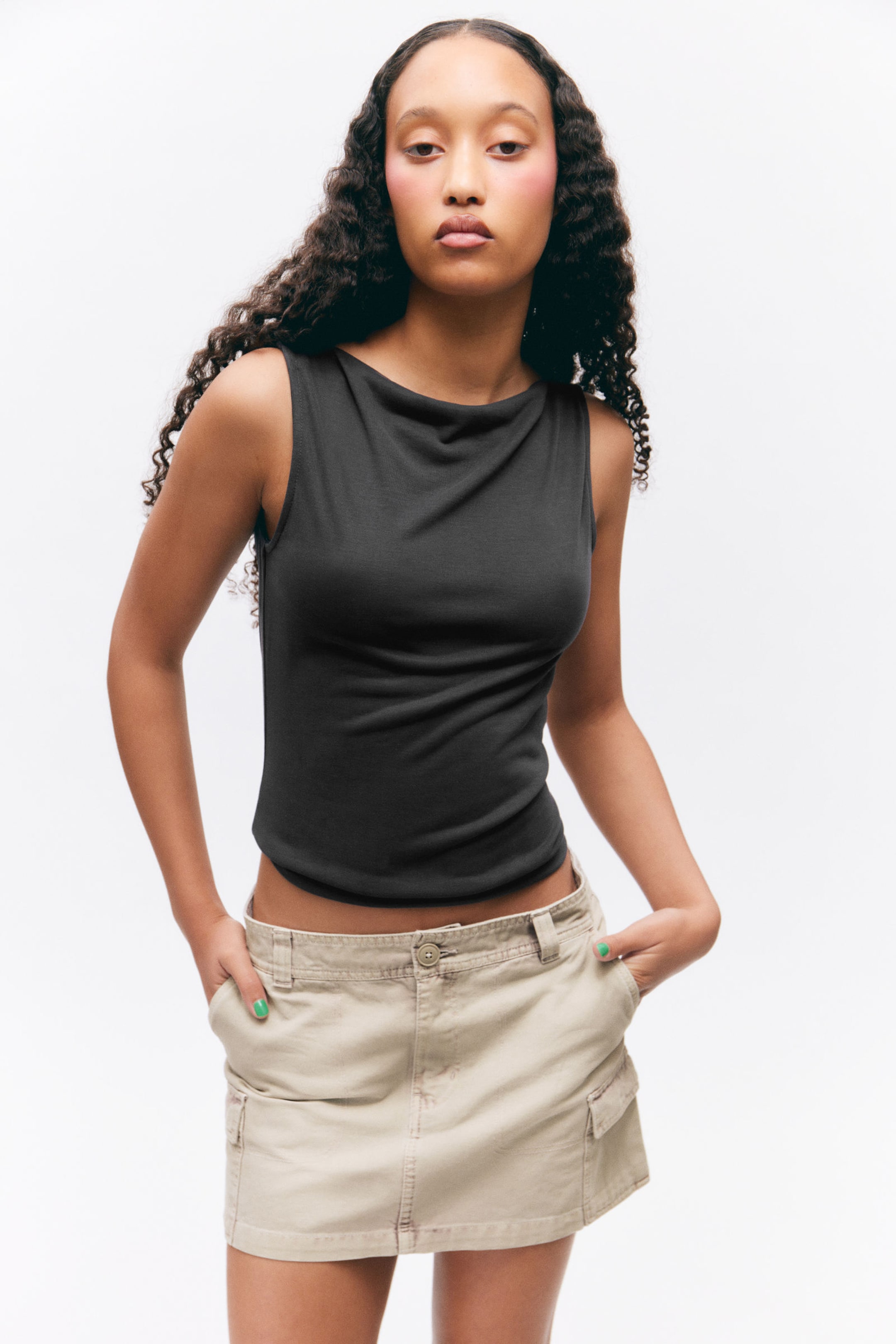 Charcoal - Super soft sleeveless boatneck top - 0