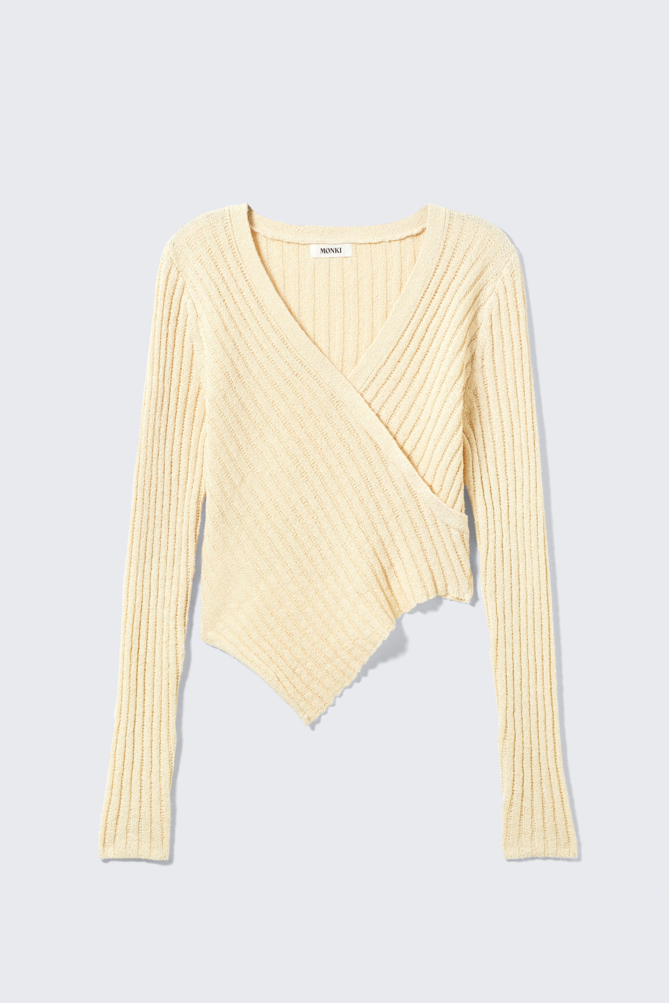 Light Dusty Beige - Knitted Wrap-shaped Asymmetric V-neck Sweater - 4