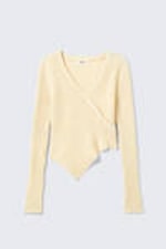 Light Dusty Beige - Knitted Wrap-shaped Asymmetric V-neck Sweater - 4