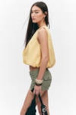 Light Yellow - Balloon Hem Sleeveless Poplin Top - 2