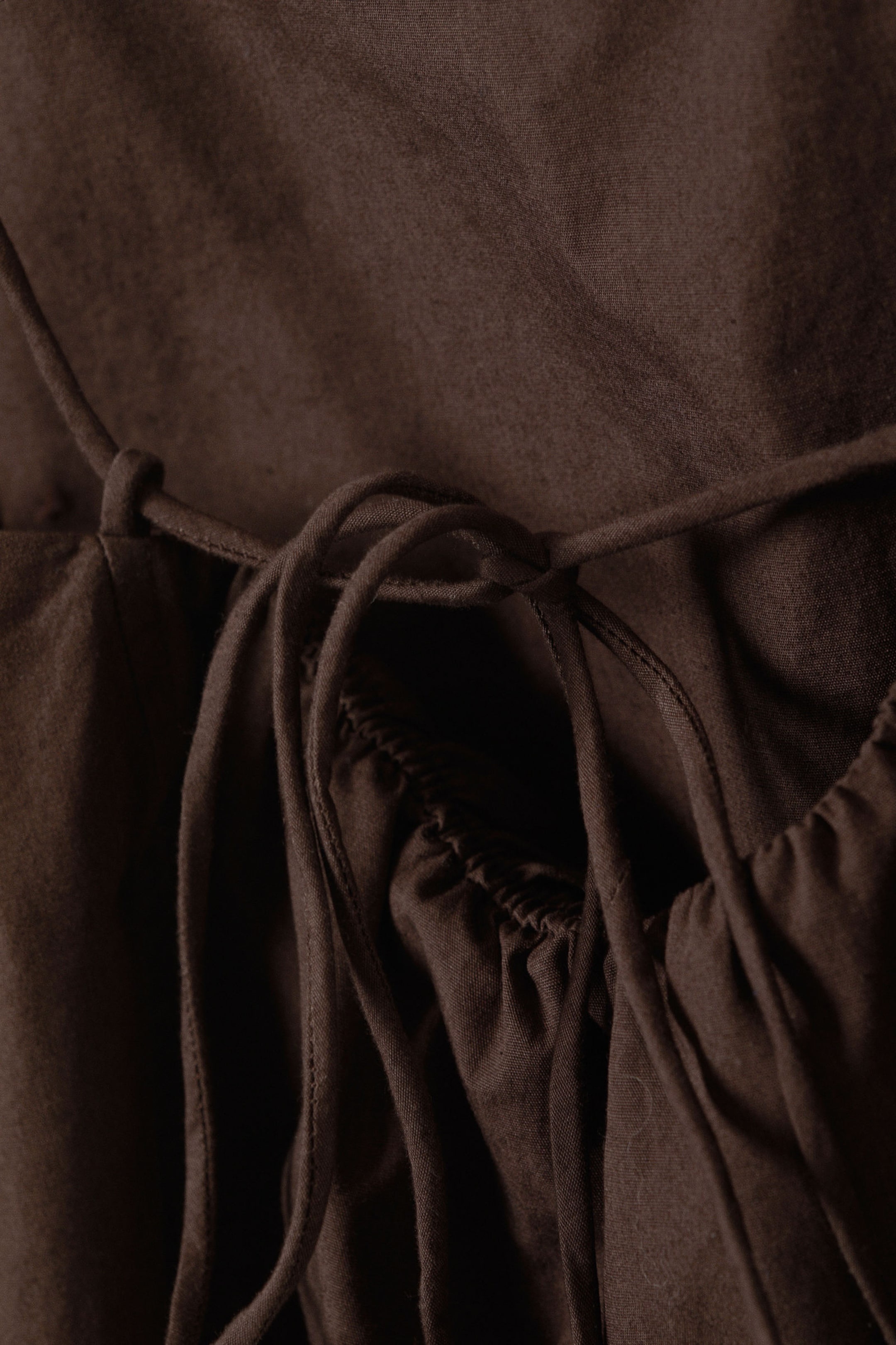 Dark Brown - Drawstring Poplin Strap Top - 6